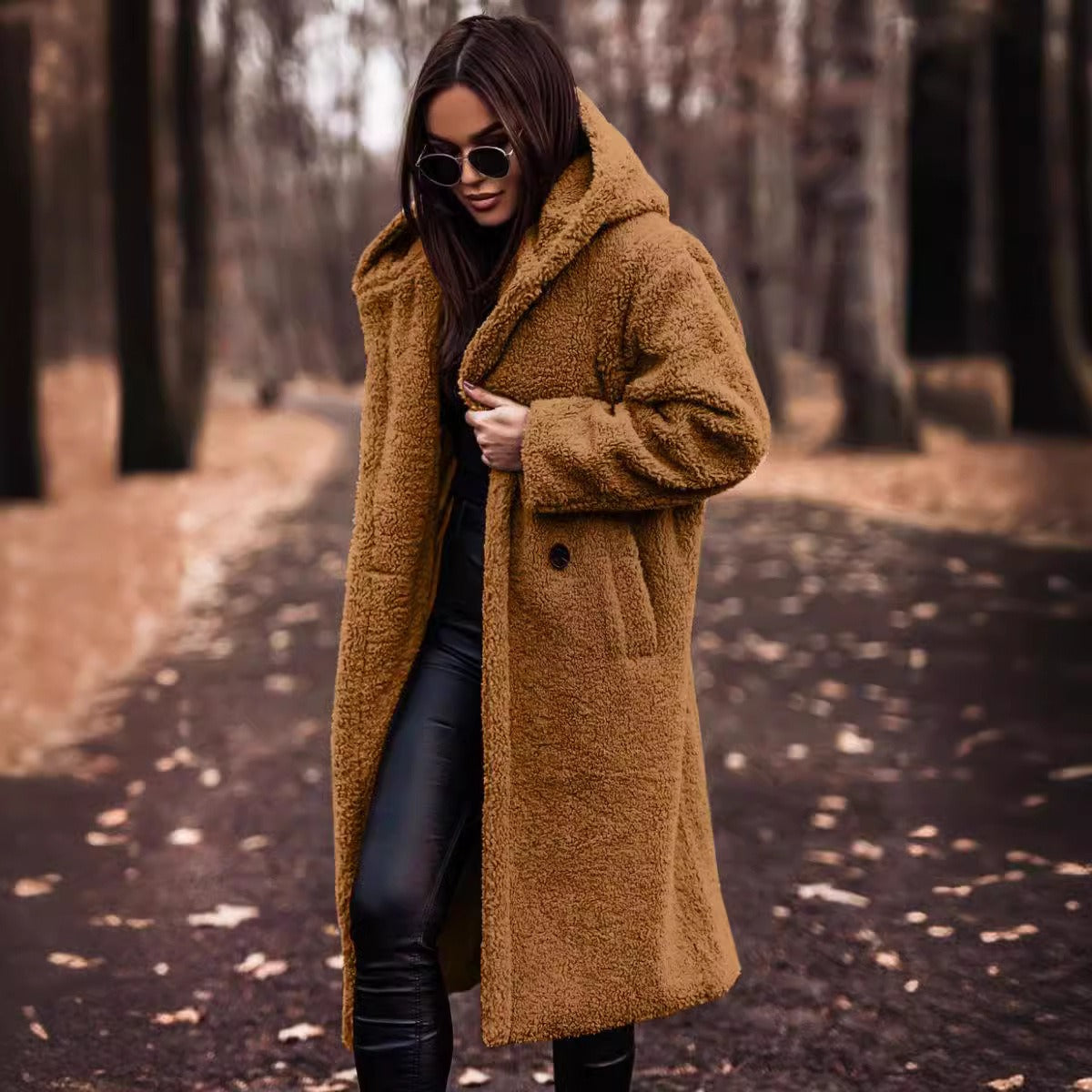 Oversized Hooded Wool Coat for Women – Full Length Button Closure Winter Trench Coat 1