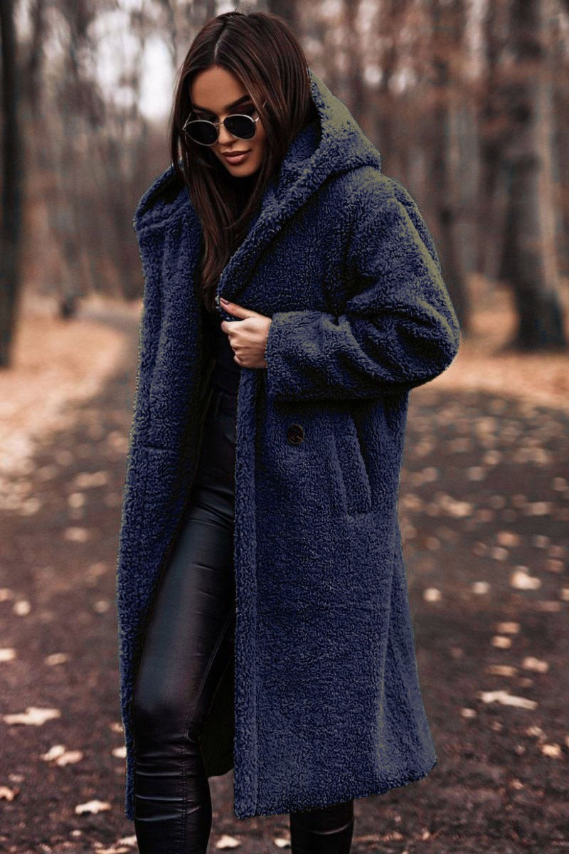 Oversized Hooded Wool Coat for Women – Full Length Button Closure Winter Trench Coat 4
