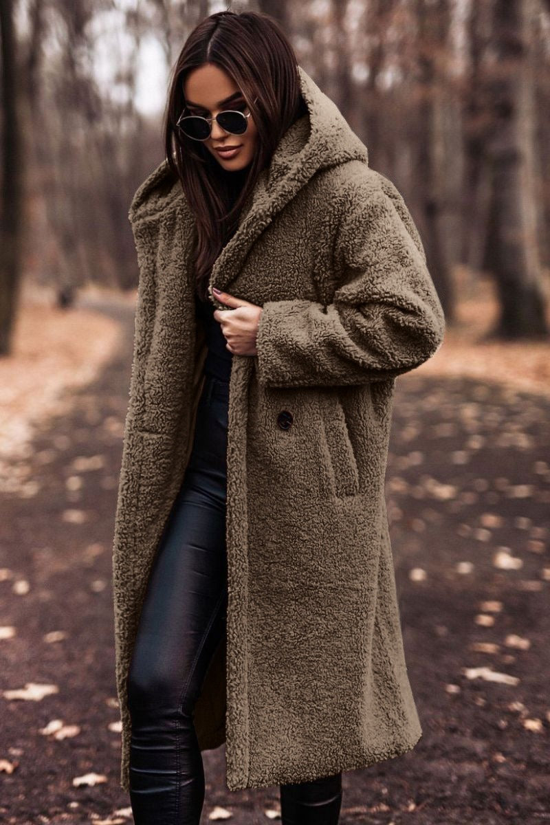 Oversized Hooded Wool Coat for Women – Full Length Button Closure Winter Trench Coat 5