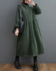 Oversized Women's Corduroy Winter Coat with Button Down Design – Calf Length Ribbed Texture 0