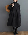 Oversized Women's Corduroy Winter Coat with Button Down Design – Calf Length Ribbed Texture 2