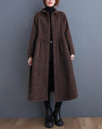 Oversized Women's Corduroy Winter Coat with Button Down Design – Calf Length Ribbed Texture 3