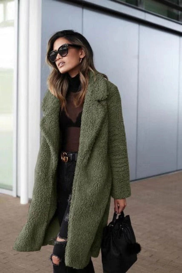 Oversized Women's Teddy Coat with Lapel Collar – Long Plush Winter Coat for Casual Wear 5