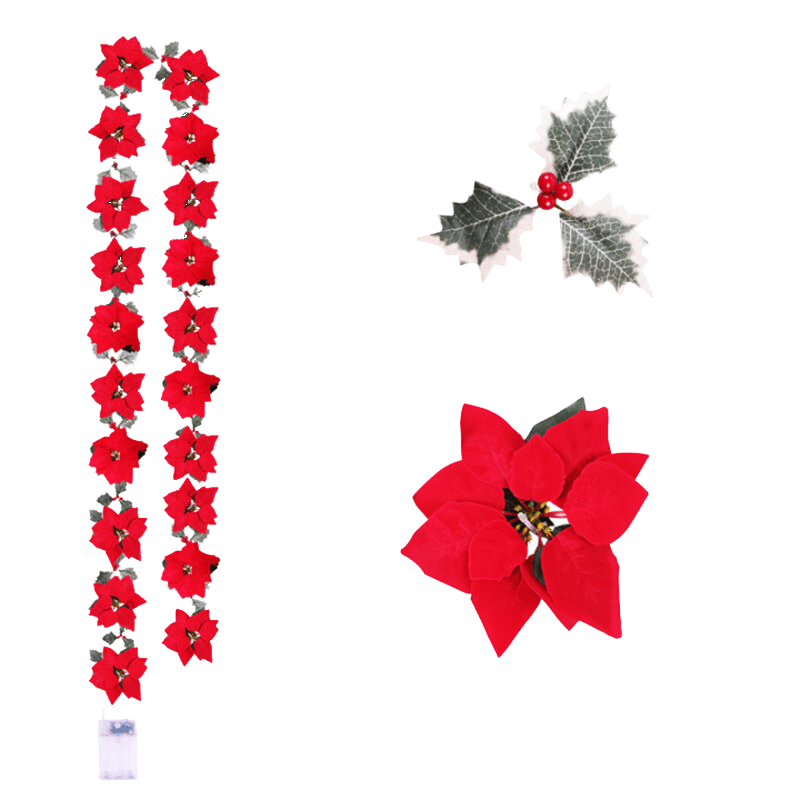 Poinsettia Glow | Christmas Star Flower Garland Lights 6