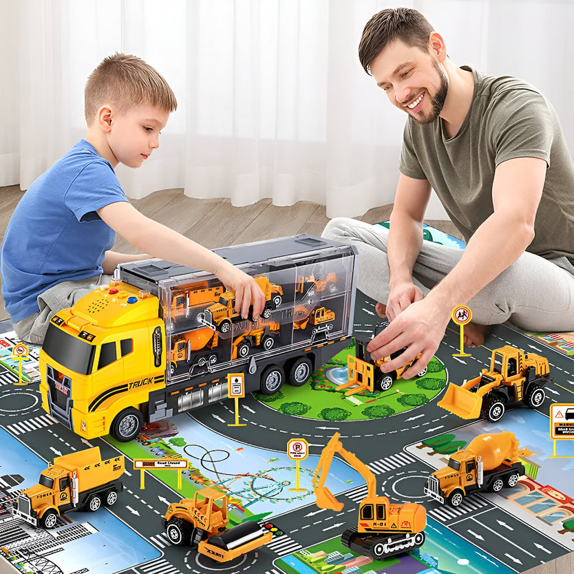 Portable Construction Vehicle Toy Set – Mini Trucks and Machinery with Storage Case for Children 0