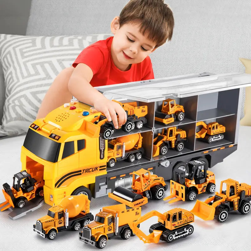 Portable Construction Vehicle Toy Set – Mini Trucks and Machinery with Storage Case for Children 4