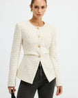 Romina | Tweed Round Neck Waist-Cinching Blazer 0