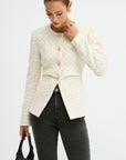 Romina | Tweed Round Neck Waist-Cinching Blazer 1