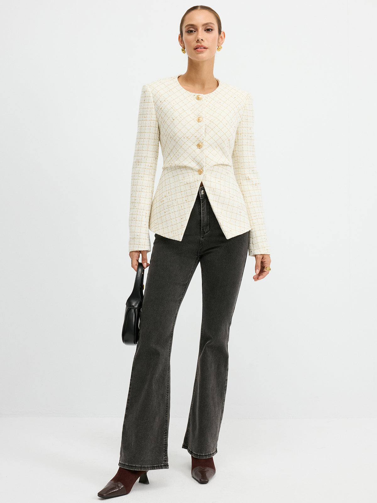 Romina | Tweed Round Neck Waist-Cinching Blazer 3