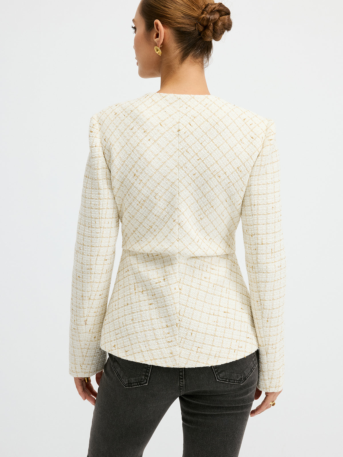 Romina | Tweed Round Neck Waist-Cinching Blazer 5