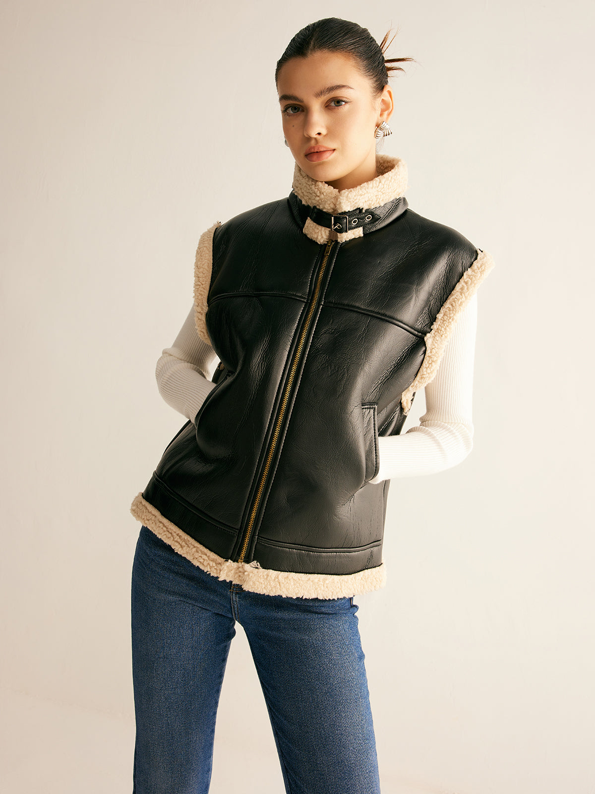 Rylie | Teddy Lined PU Leather Vest 4