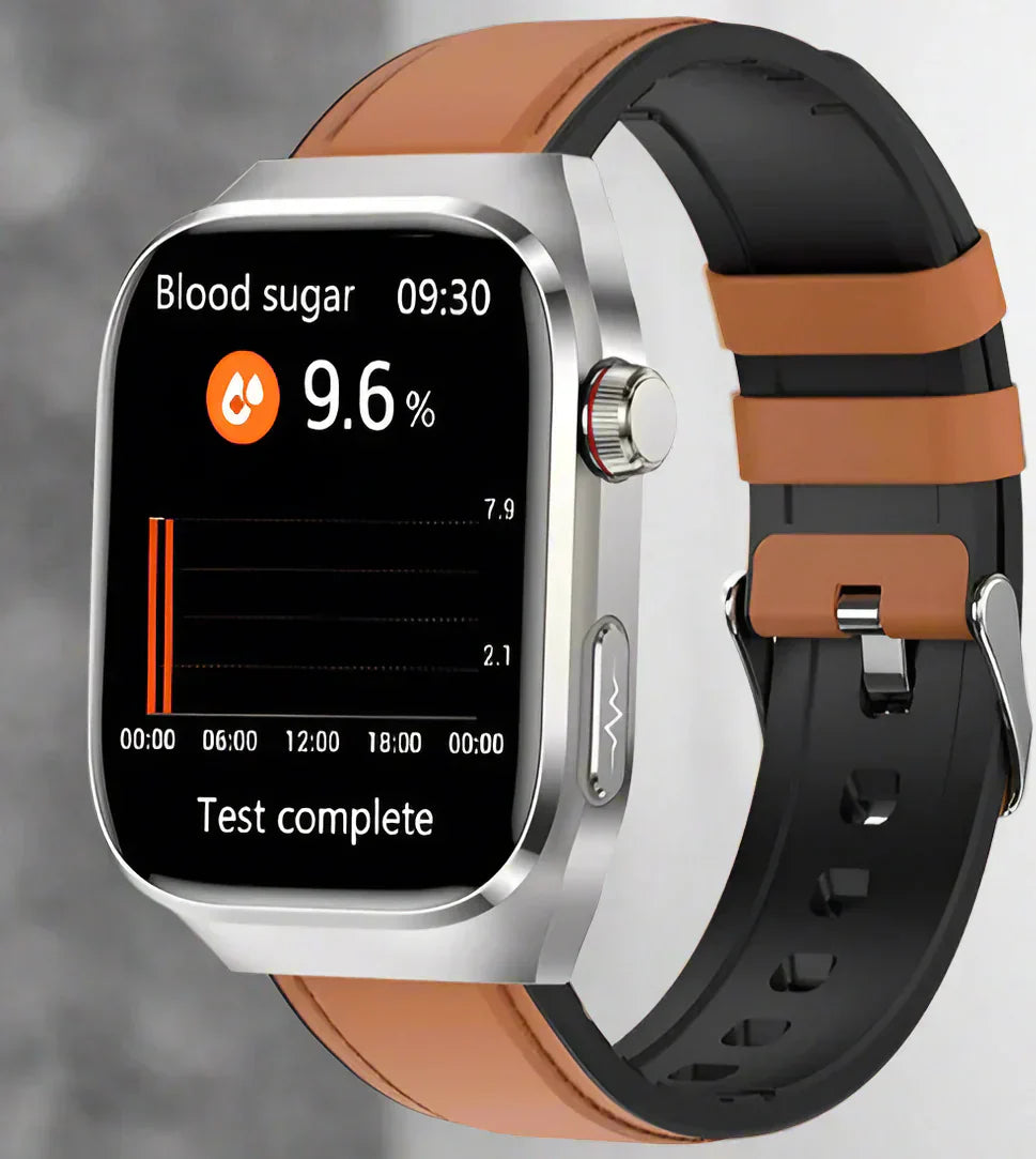 Reloj inteligente de salud con ECG y monitoreo de azúcar en sangre – pantalla AMOLED de 2.04 pulgadas y diseño impermeable