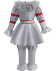 Scary Long Sleeve Halloween Clown Costume Set | Jumpsuit Gloves 2