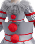 Scary Long Sleeve Halloween Clown Costume Set | Jumpsuit Gloves 3