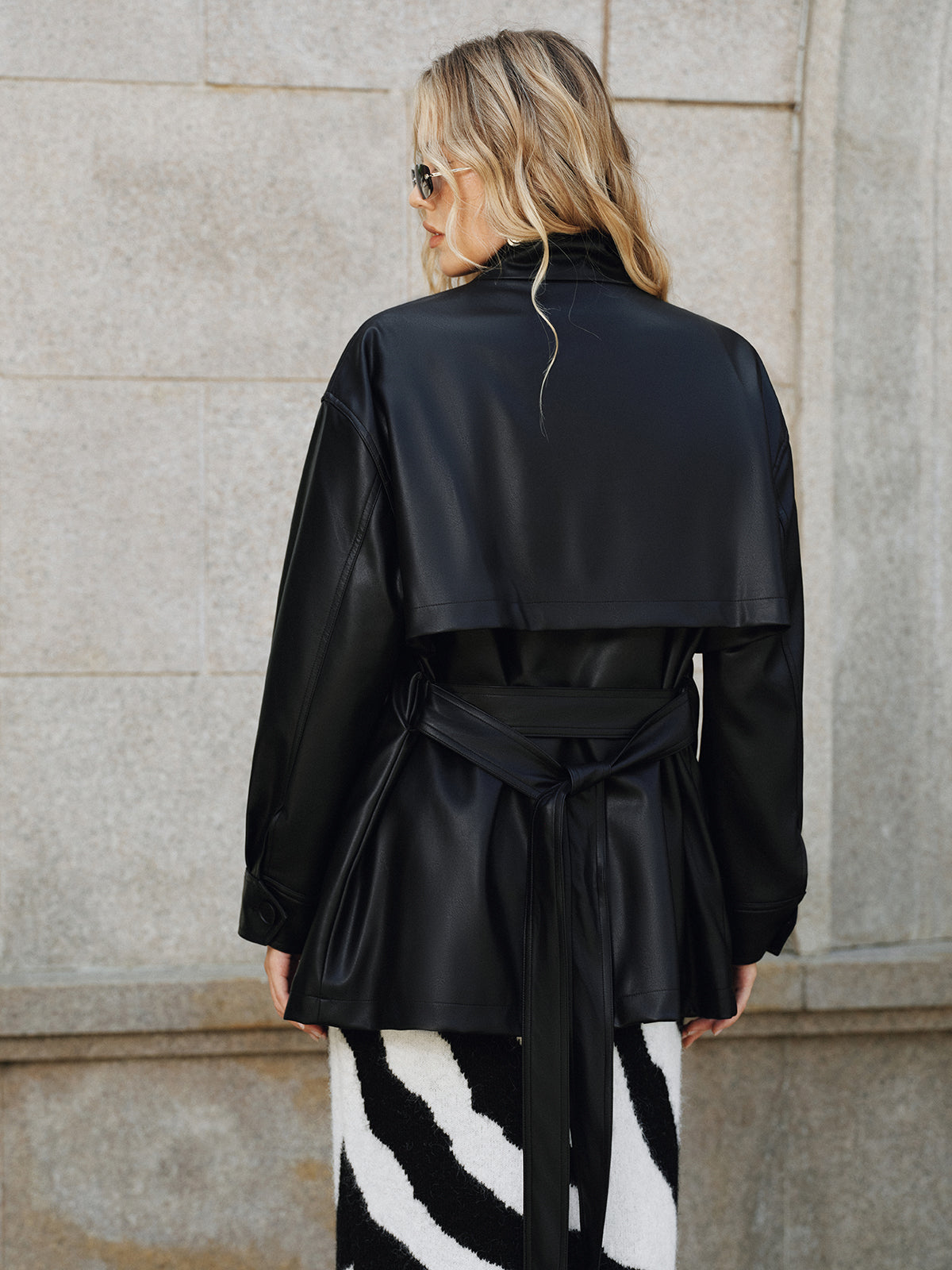 Shane | Stand Collar Belted PU Leather Quilted Jacket 5