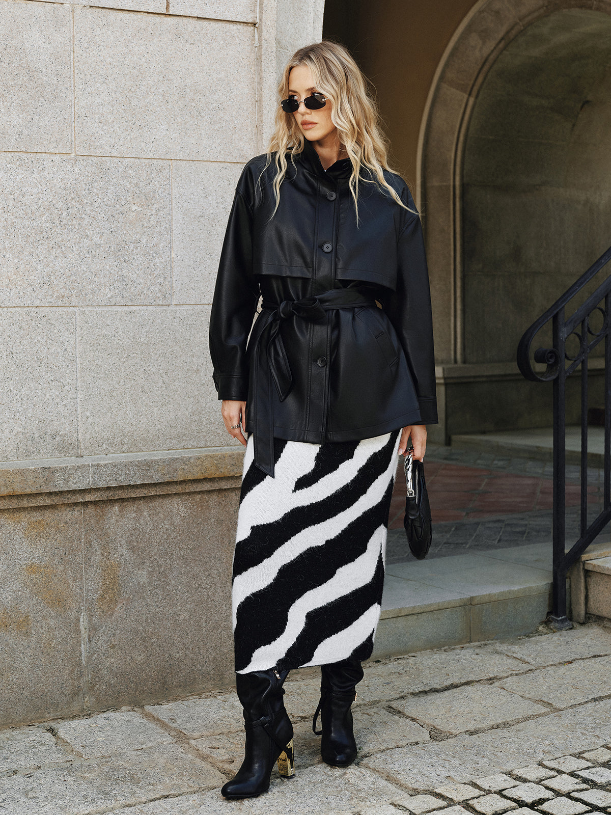 Shane | Stand Collar Belted PU Leather Quilted Jacket 6