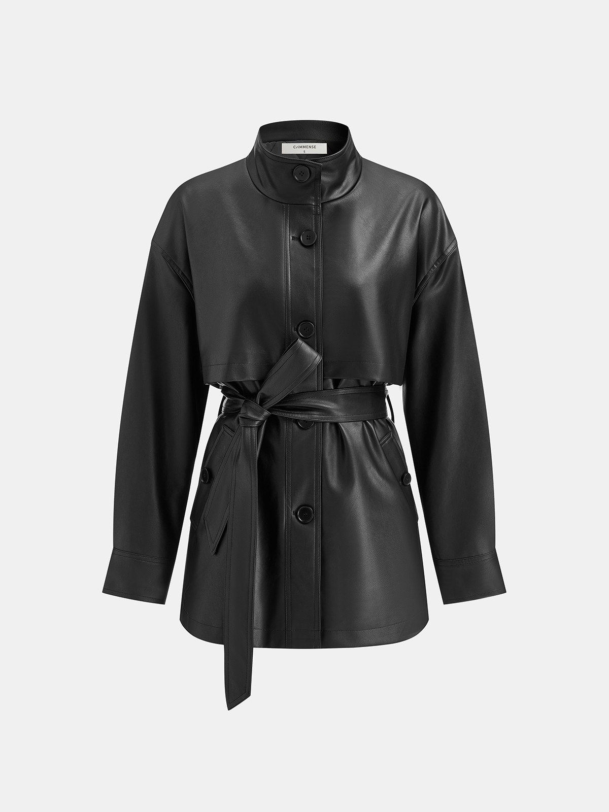 Shane | Stand Collar Belted PU Leather Quilted Jacket 7