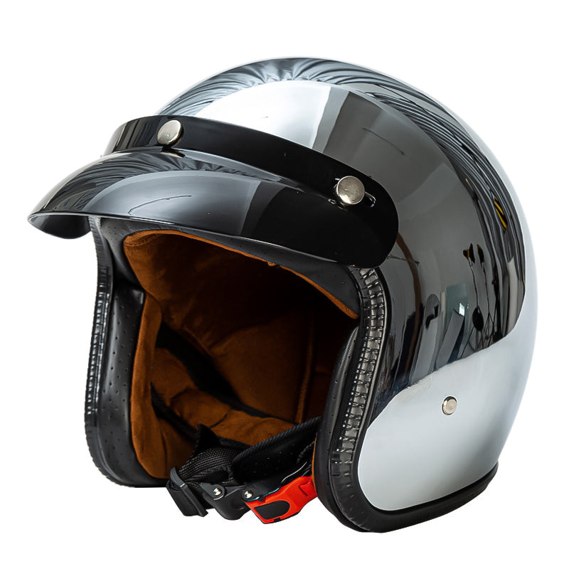 Silver Retro Motorcycle Helmet DOT ECE Certified Ergonomic Design 0