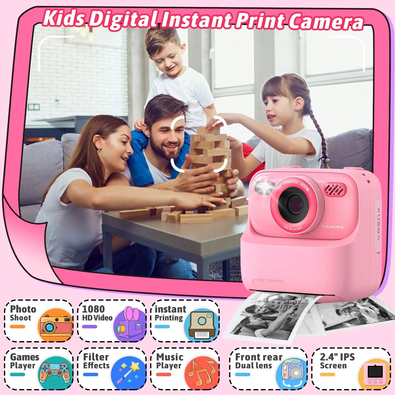 SnapJoy | Colorful Fun Kids Instant Camera with HD Selfie and 32GB Memory 3
