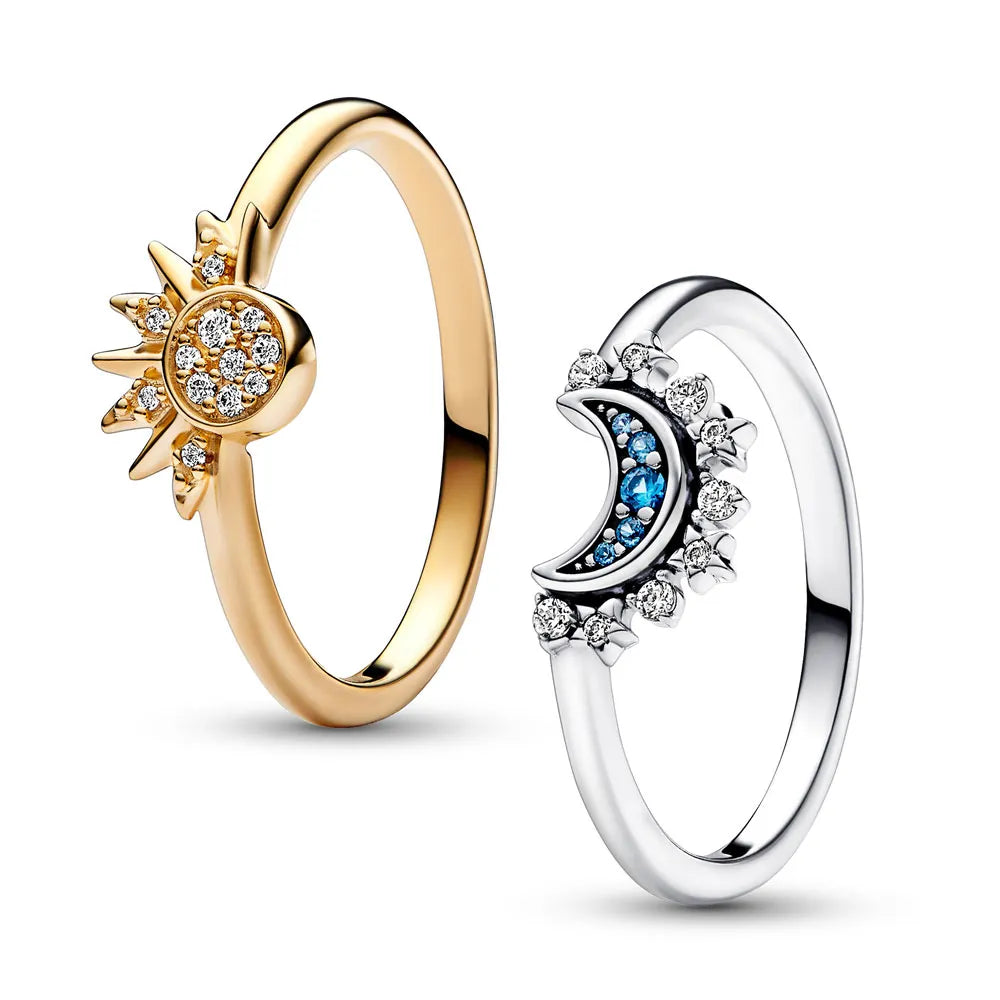 Sparkling moon-sun-silver crystal ring 1
