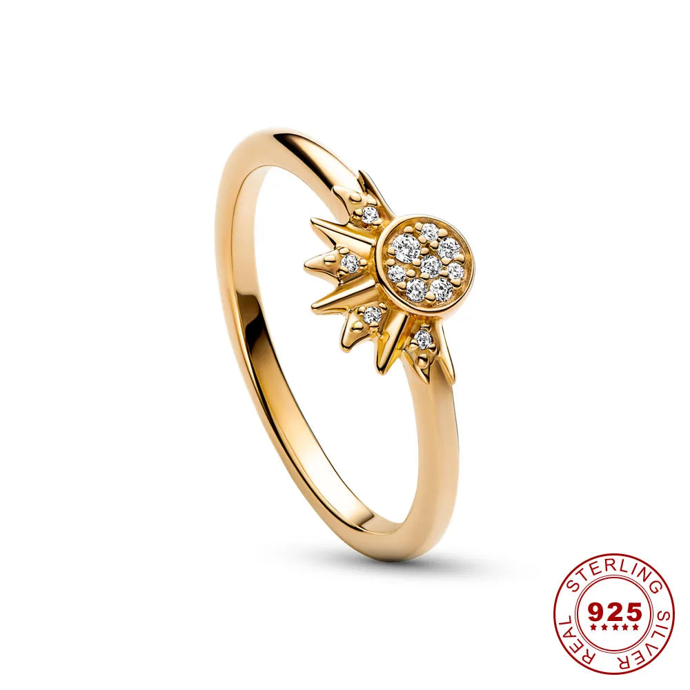 Sparkling moon-sun-silver crystal ring 2