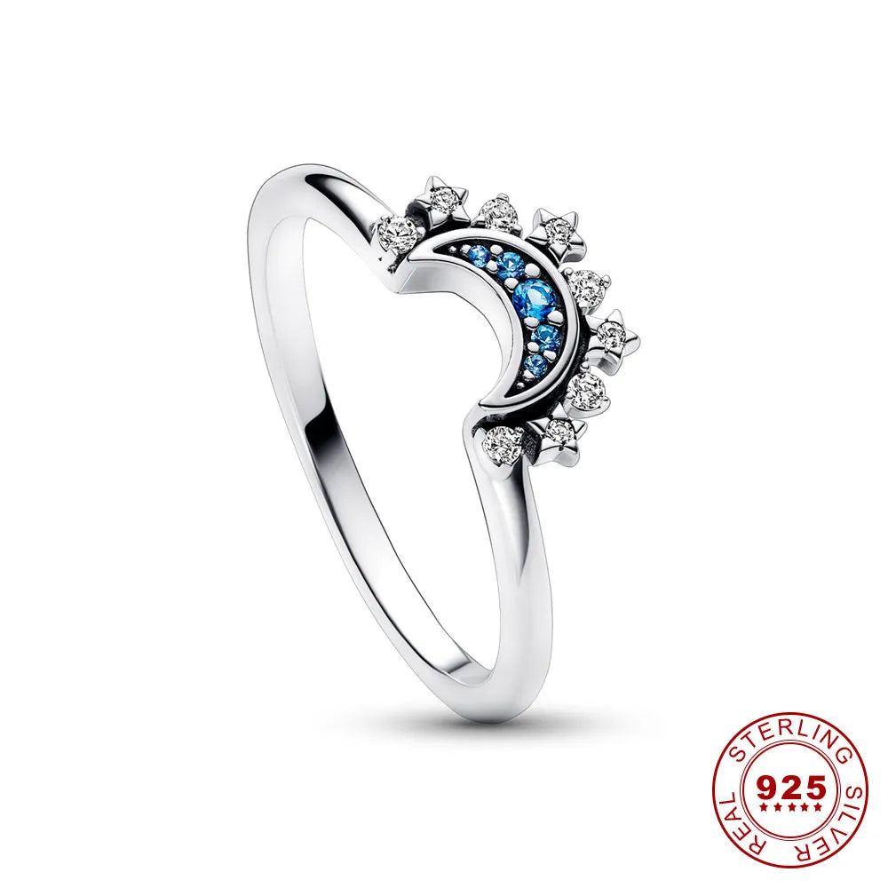 Sparkling moon-sun-silver crystal ring 3