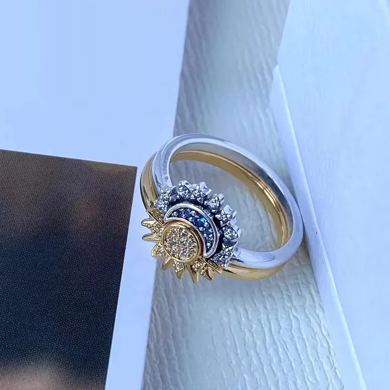 Sparkling moon-sun-silver crystal ring 5