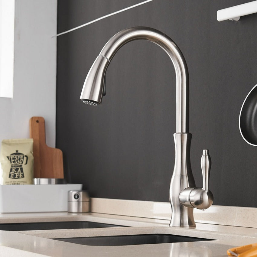 Stainless Steel Kitchen Faucet with Pull-Out Sprayer - Modern Extendable Sink Faucet for Easy Access and Convenient Use 0