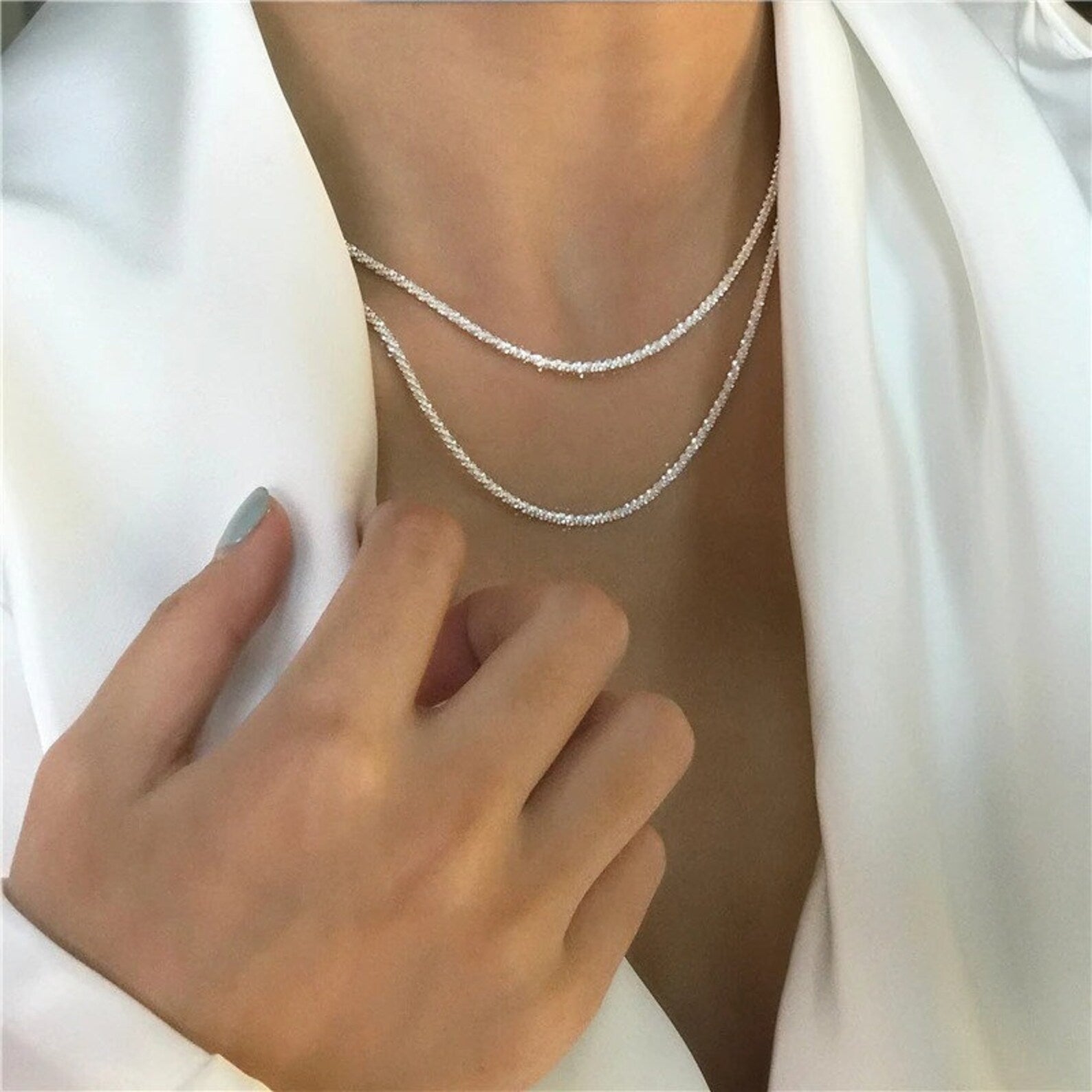 Star light and necklace silver set 0