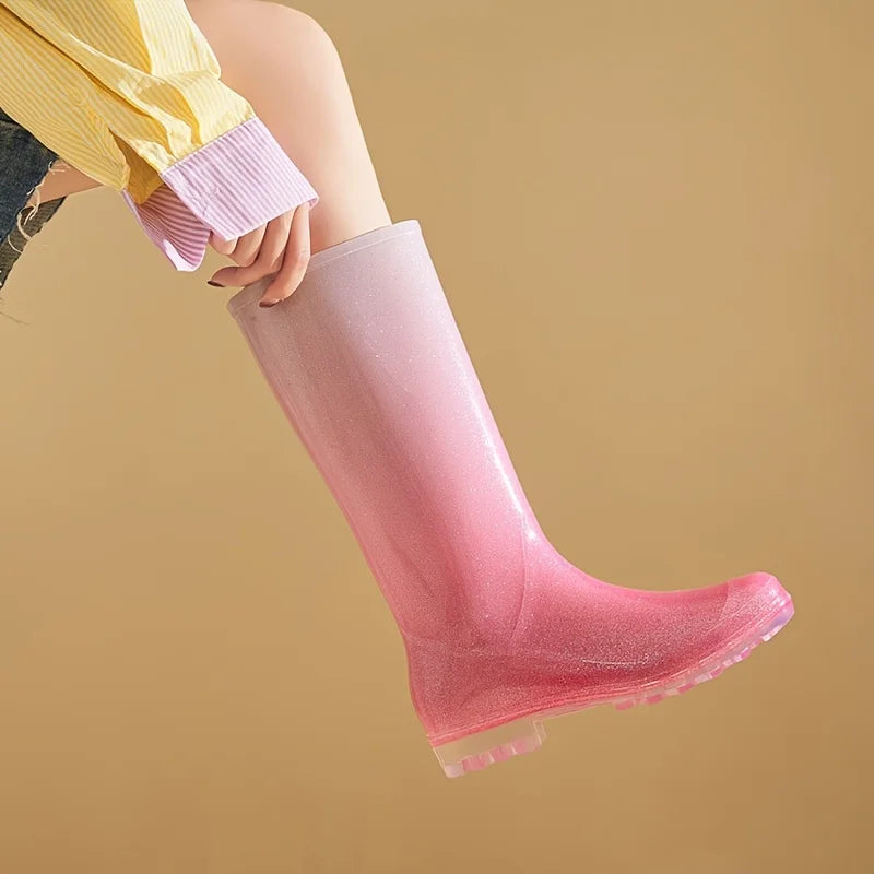 StormGlow | Stylish Waterproof Gradient Pink to White Rain Boots Women 1