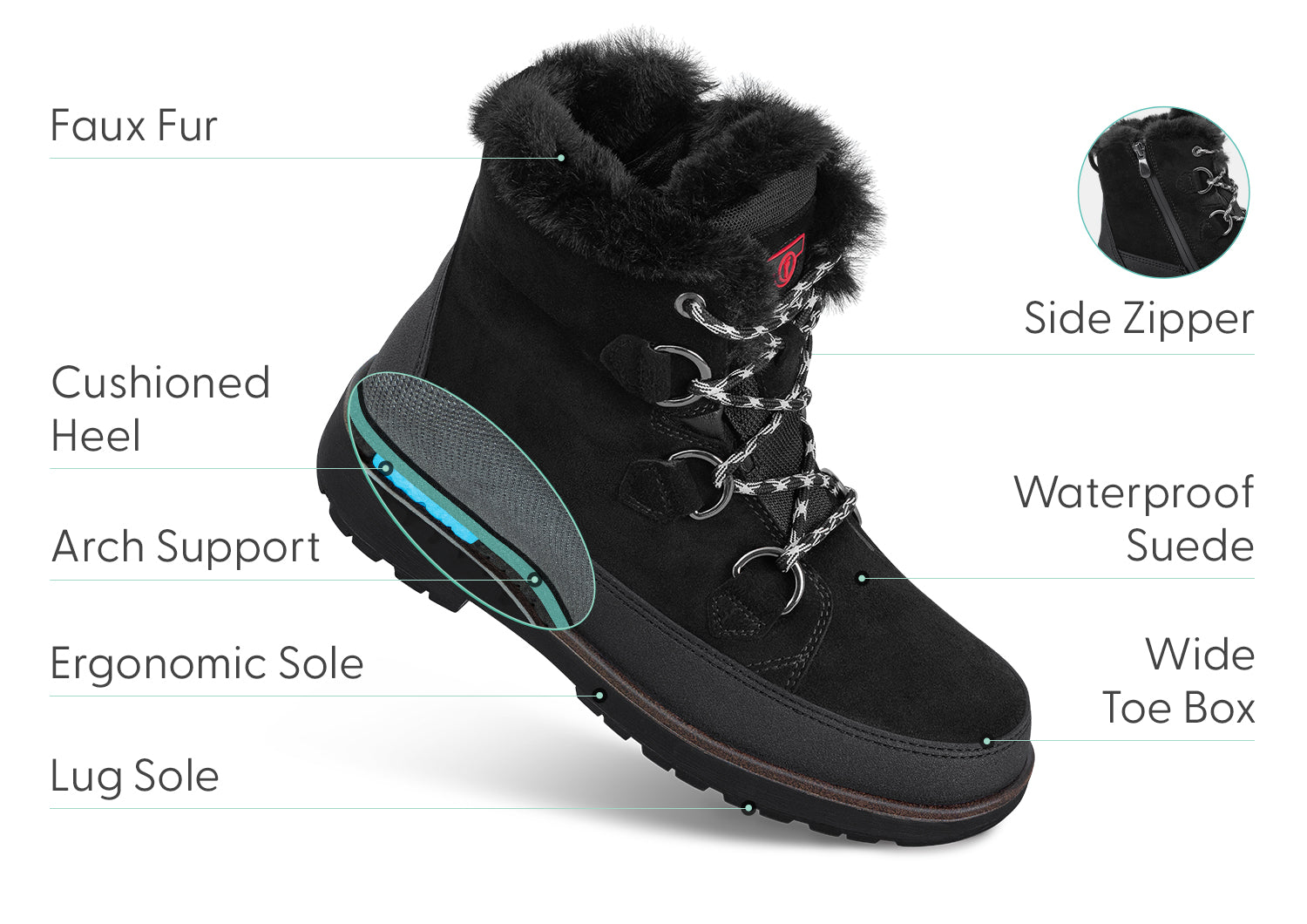 StoweSuede | Cozy Waterproof Black Winter Boots 2