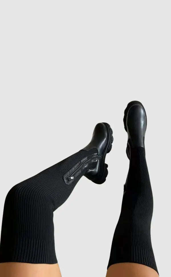 Stretch Knit Black Knee High Boots for Women – Comfortable Long Boots with Sleek Design 1