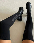 Stretch Knit Black Knee High Boots for Women – Comfortable Long Boots with Sleek Design 2