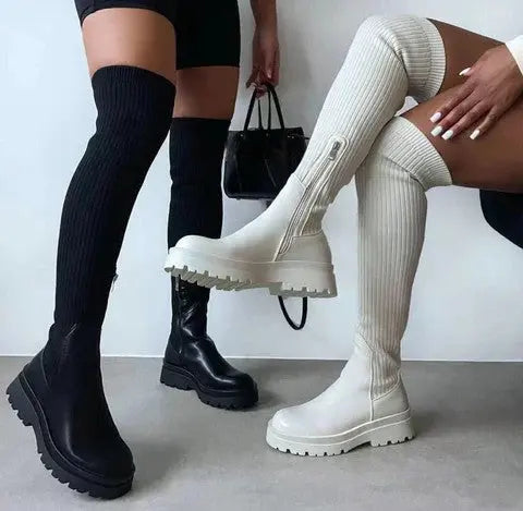 Stretch Knit Black Knee High Boots for Women – Comfortable Long Boots with Sleek Design 7