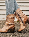 Stylish Black Leather Ankle Boots for Women with Chunky Heel and Distressed Finish 0