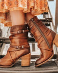 Stylish Black Leather Ankle Boots for Women with Chunky Heel and Distressed Finish 2