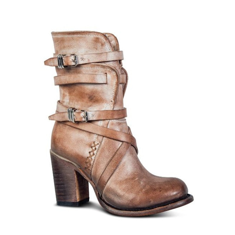 Stylish Black Leather Ankle Boots for Women with Chunky Heel and Distressed Finish 3