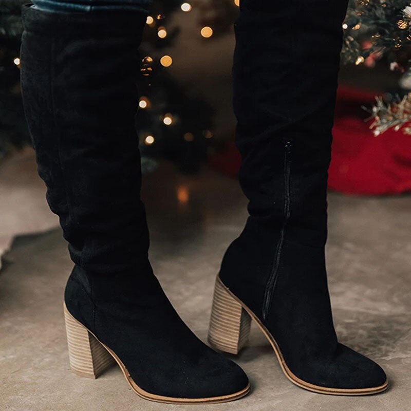 Stylish High Heel Suede Knee High Boots for Women - Black Knee Boots for Any Occasion 0
