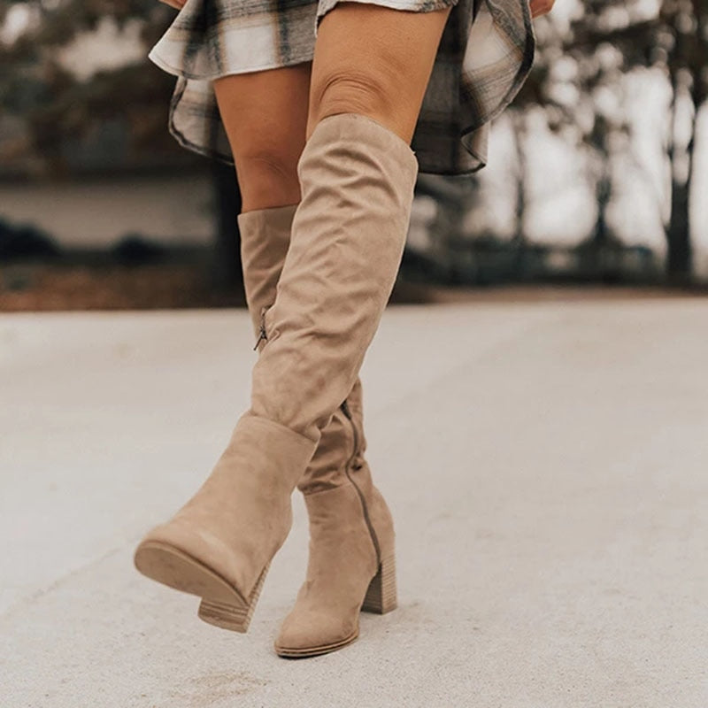 Stylish High Heel Suede Knee High Boots for Women - Black Knee Boots for Any Occasion 2