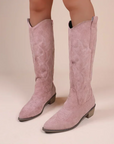 Stylish Suede Cowboy Boots for Women with Side Zipper and Embroidery – Black Western Chic Footwear 0