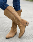 Stylish Suede Cowboy Boots for Women with Side Zipper and Embroidery – Black Western Chic Footwear 1