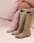 Stylish Women's Cowgirl Boots in Suede with Embroidery and Block Heel – Beige and Rose 1