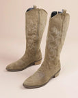 Stylish Women's Cowgirl Boots in Suede with Embroidery and Block Heel – Beige and Rose 8