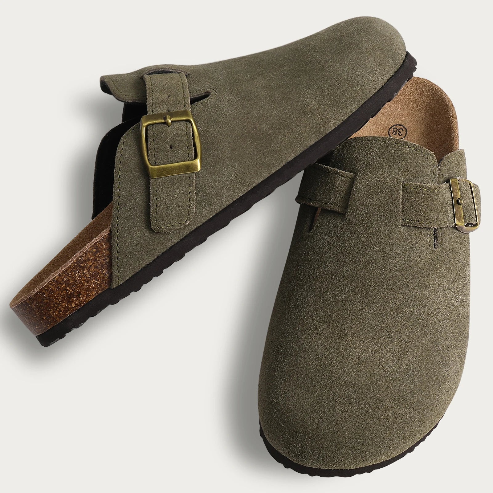 Stylish Women's Sandals - Suede Mules with Cork Insole and Arch Support for All-Day Comfort 0