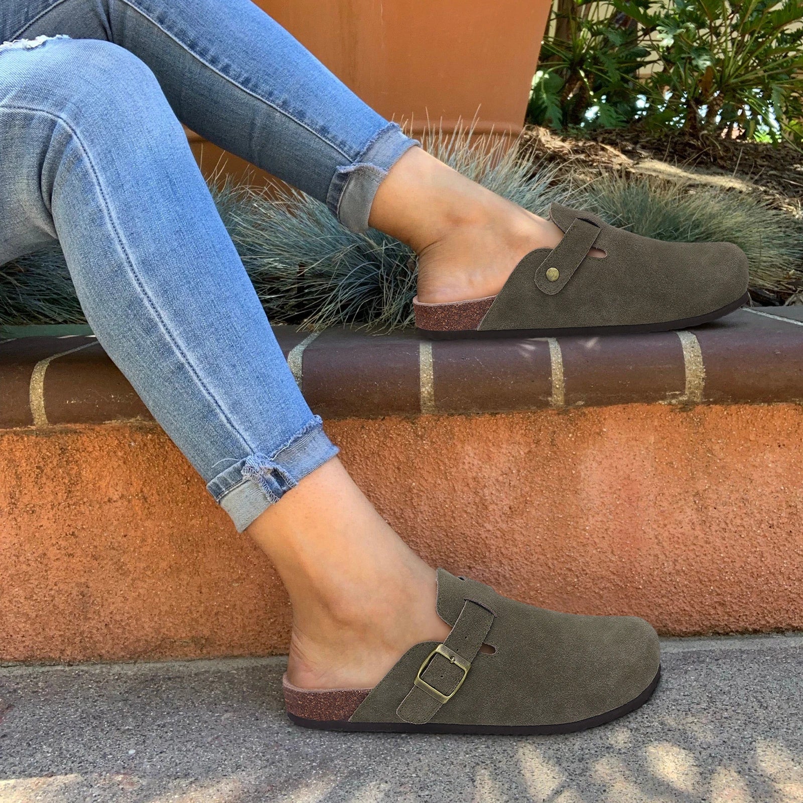Stylish Women's Sandals - Suede Mules with Cork Insole and Arch Support for All-Day Comfort 1