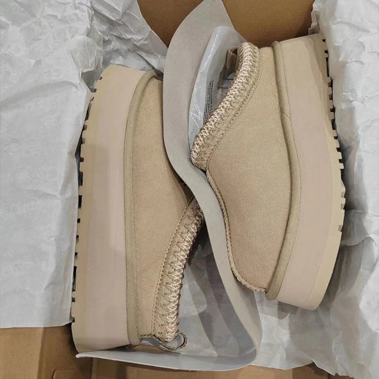 Stylish Women’s Ultra Mini Platform Booties – Beige Ankle Boots with Warm Fur Lining for Winter 0