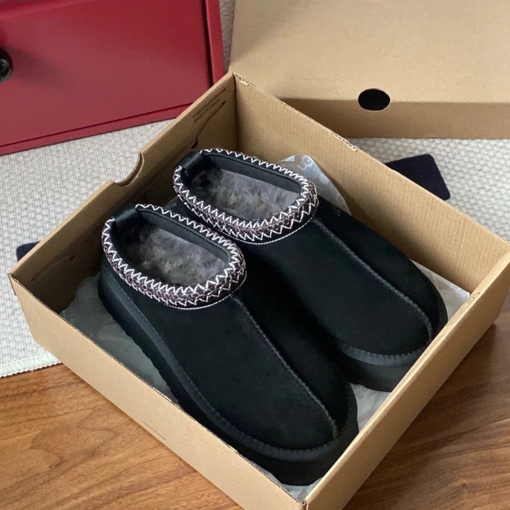 Stylish Women’s Ultra Mini Platform Booties – Black Ankle Boots with Warm Fur Lining for Winter 0