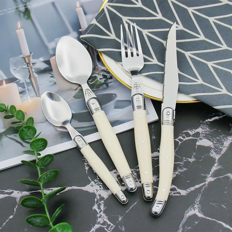 TableAura | Modern Stainless Cutlery Set with Classic Ivory Accents 4