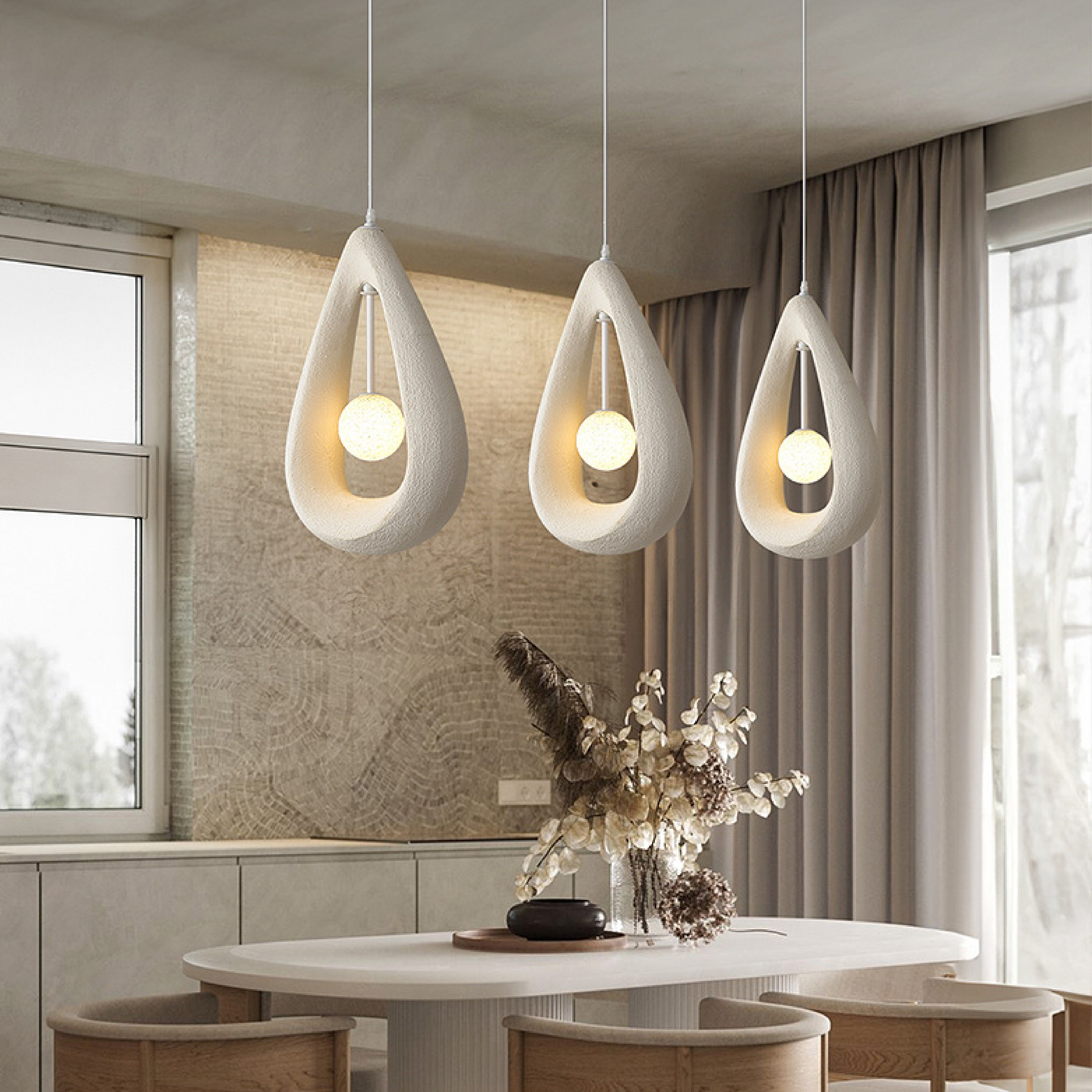 Terrance | Japandi Oval Pendant Lamp with Sleek Lines 0