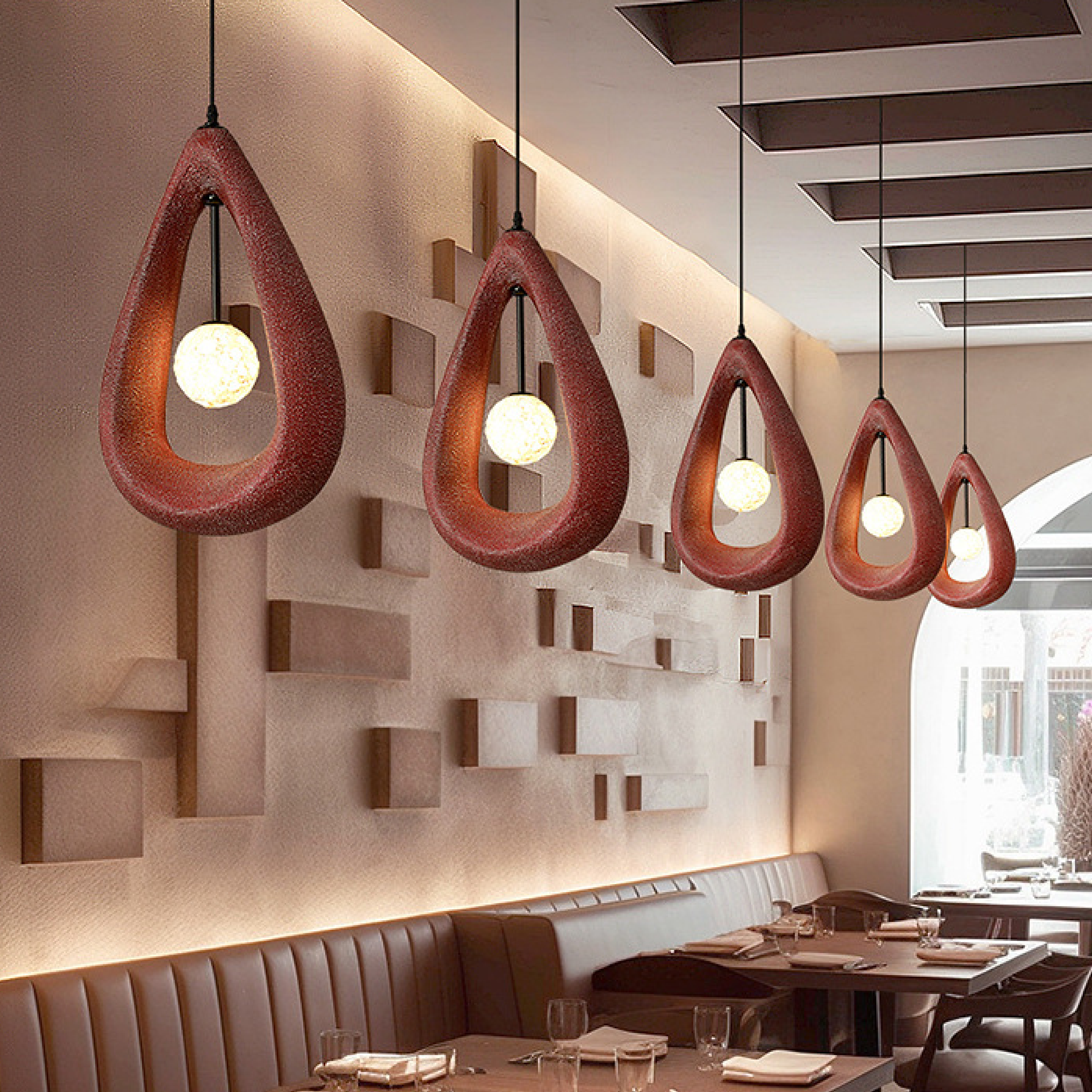 Terrance | Japandi Oval Pendant Lamp with Sleek Lines 2